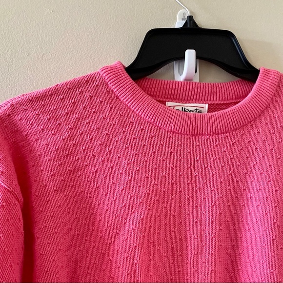 Vintage EUC Talbots Knit Crewneck Bright Pink Sweater Large - Picture 2 of 5